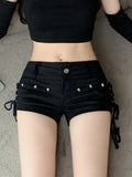 Getadme Shorts Women Skinny Creativity Lace-up Popular Streetwear Daily Personality Students Holiday Fashion Sexy American Retro Leisure