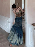 Getadme Winter Vintage Denim Skirt Women Patchwork Irregular Fishtail Y2k Skirts Female Casual Korean High Waist Retro Jeans Skirt 2025