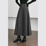 GETADME VIMLY Elegant Simple 37.2% Wool Blended Pleated Skirt Winter High Waist Stereo Heavy Duty Skirt For Women Office Lady Clothes