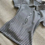 GETADME Deeptown Vintage Striped Polo Shirts Women Retro 90s Preppy Style Short Sleeve T-shirts Casual Basic Korean Harajuku Fashion