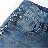 GETADME 2025 New Women's Low Rise Wide Leg Denim Jeans Pant With Chic Studs-Embellished Side Detail High Street Stylish Female Trousers