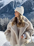 Getadme Thickening Lambswool Furry Fashion Women's Winter Coat Lapel Long Sleeve Pockets Women Overcoat Luxury Solid Lady Top