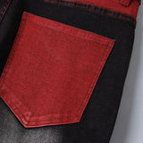 GETADME Streetwear Men Patch Ripped Jeans Black Red Design Slimming Men's Clothing Stretch Cozy Denim Pants  Hip Hop Trend Trousers