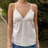 GETADME Y2k Fairycore Spaghetti Strap Camisole Women Cute Peplum Vest Coquette Low Cut V-neck Babydoll Tank Boho Going Out Crop Top