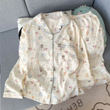 GETADME Embroidery Dog Vintage Plaid 2 Piece Suit Pyjama Femme Korean Style Casual Soft Fashion Women's Pajamas Autumn New Sleepwear