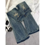 GETADME American retro low-waisted jeans female autumn new embroidery old casual fashion temperament slim Joker bell bottoms.