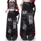 GETADME American Style Spicy Girl Loose Lazy and Relaxed Denim Pants Female punk Retro Washed Fashionable Versatile Casual Pants