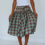 GETADME Vintage Tie-Up Ruffle Hem A Line Skirt Cottage Plaid Low Low Rise Midi Skirt Women Gingham Loose Tiered Skirt Y2k Streetwear