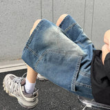 GETADME Summer New Baggy Denim Shorts Fashion Casual Straight Harajuku Jeans Male Vintage Wash Drawstring Short Pants Streetwear