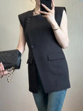 GETADME French 2025 Black Suit Vest Summer Hot Style Young Commuter Design Split Sleeveless Top  roupas femininas