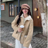 GETADME Retro Korean Style Women's Cotton Jacket Lamb Fur Unique Beautiful Short Size Autumn New Milk Series Cotton Coat