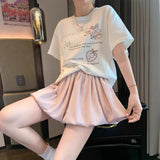 GETADME Pink Ice Silk Flower Bud Shorts Women's Summer 2025 New High Waist Anti-Light Casual Loose A- Line Korean Style Shorts