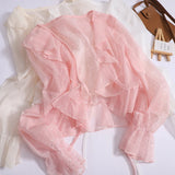 Sparkly Sequined Cardigan with Ruffled Lace Short Cape Women's Chiffon Cardigan Shirts