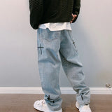 GETADME Prints Jeans Men 2026 New Streetwear Baggy Wide Leg Jeans Korean Fashion Drapes Straight Casual Loose Denim Cargo Pants