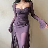 Getadme-Women's Elegant Wind Long Skirt 2024 Temperament Slim Sexy Solid Color Long Skirt Split Design Ruffled Fishtail Half-body Skirt