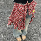 GETADME Adjustable Star Layer Outfits Plaid Skirt Hip-hop Sweet Lace Up Hip Scarf Korean Style Y2K Ruffled Edge Waistband Jeans Decor
