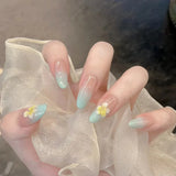 GETADME 24개입 중간 길이 프렌치 라운드 헤드 프레스온 가짜 손톱, 고양이 눈 디자인 가짜 손톱, 라인스톤 재사용 가능 전체 커버 네일 팁