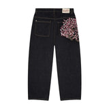 GETADME Y2K Baggy jeans Cherry Blossom Selvedge Embroidery Denim Pants men women denim fabric American Hiphop Streetwear Wide Leg Jeans