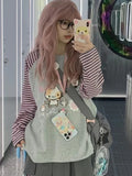 Getadme Y2k Harajuku Kawaii Striped Hoodie Women Japanese Fashion Patchwork Cartoon Print Sweatshirt Female Autumn New In