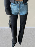 GETADME Trashy Y2K 2000S Washed Blue Black Patchwork Slim Stretch Jeans Pants For Women Clothing Casual Lady Denim Trousers Ropa Mujer