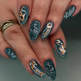 GETADME 24pcs Gradient Black False Nails Cute Cartoon Cat's Eye Forest Elf Girl Press On Nails Glossy Almond Sweet Cool Fake Nail Tips