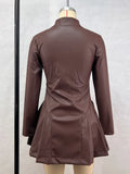 GETADME Trendix Long Sleeve Ruffle PU Dress Women 2025 Slim High Waist Zipper Mini Dresses Fashion Vintage Elegant A-Line Leather Dress