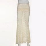 GETADME Two Layer Lace Trumpet & Mermaid Long Skirts For Women Vintage Elegant Fashion High Waist Skirt Holiday Outfits