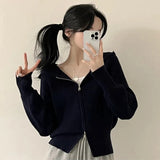 GETADME Hooded Knit Cardigan for Women Long Sleeve Fuzzy Zip Up Knit Crop Sweater Jacket Fall Winter Teen-girl Y2K Acubi Outfit