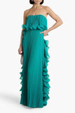 Getadme Trendy Women Summer Holiday Dress Orange Pleated Chiffon Long Formal Dresses Custom Made Ruffled Strapless Beach Party Dress