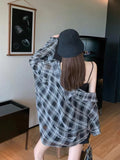 Getadme-Blouses Women Plaid Chic Daily Outwear Loose Vacation Elegant Simple Long Sleeve Shirts Ladies Korean Summer Sun-proof Shirt
