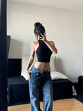 GETADME Women Korean Fashion Vintage Classical Chic Jeans Straight Leg Simple Jeans Grunge Harajuku Blue Denim Pants Y2k Tide Aesthetic