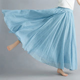 Robe longue en coton et lin Mori Girl, 28 couleurs, taille élastique, coupe trapèze, style ethnique, couleur unie, pour femme.