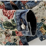 GETADME Chinese retro jacquard long-sleeved round neck denim jacket women's spring new fashion temperament short Joker little jacket.