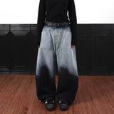 GETADME American retro gradient high street splashed ink personality loose curved knife hip-hop jeans men and women trendy casual pants