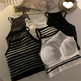 GETADME Korean Version Women Tank Tops Thread Solid Casual Fashion Crop Top with Chest Pad Stripe Sleeveless Outer Wear Basic Camisole