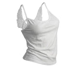 GETADME Angel Wings Vest 3D Embossed Wings Embroidery Spaghetti Strap Vest Y2K Women Gothic Fashion Summer Sexy Slim Backless Short Top