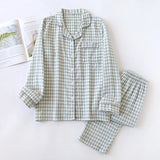 GETADME 2026 New Spring/Summer Couple Set 100% Cotton Striped Long Sleeve Two Piece Set Men's and Women's Cardigan Home Clothes