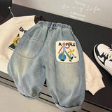 GETADME 2025 Spring Autumn Kid Boys Denim Pants Side Pocket Polished White Children Boys Pants Elastic Waist Casual Baby Boys Trousers