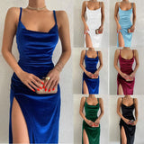 GETADME Velvet Swing Collar Sleeveless Slip Sexy Slit Maxi Dress 2025 New Fashion Evening Party Women Elegant Streetwear Y2K