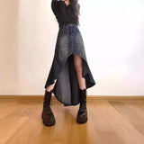 GETADME Vintage High-waisted Denim Skirt American Style Sensibility Petite Fish Tail Skirt Long Dress For Women