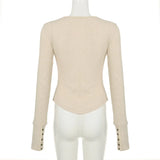 GETADME Hollow out Crop Tops y2k Aesthetic Round necked Fairy Grunge Women Knitted Button Long Sleeve Slim TShirts Harajuku Tees Clothes