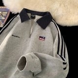 GETADME American Style Autumn Winter Oversize Sweatshirts Men Lapel Letter Zipper Printing Label Fashion Trend Long Sleeve Loose Hoodies