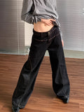 GETADME Korean Fashion Wide Leg Denim Jeans Women High Waist Loose Baggy Pants Streetwear Y2K Straight Trousers Vintage Female Pants