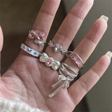 GETADME Fashion Trend Pink Crystal Bowknot Heart Rings Zircon Ring Y2K Shiny Zircon Rings for Women Girls Party Aesthetic Jewelry 2025 N