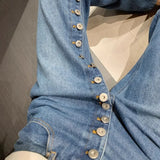 GETADME American high street breasted design straight jeans women's autumn and winter new high waist design fashion loose slim pants.