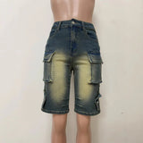 GETADME Denim Pant Women Short Jeans Shorts Pants Slim Mom Jeans High Waist Straight Trousers Y2k Streetwear Splice Pockets Casual Punk