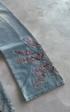 GETADME Men Women Cherry Blossom Knight All Embroidery Denim Pants Y2k Vintage Baggy Street Straight Jeans High Waisted Washed Blue Jean