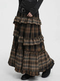 GETADME Y2k Harajuku Vintage Long Skirts Plaid Ruffles Patchwork Casual Loose Cake Skite Punk Gothic Streetwear All Match Women Clothing