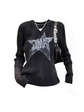 Getadme-Black Striped Sweater Women O-Neck Grunge Oversized Knitted Pullover Loose Korean Fashion Casual Jumper Autumn Winter Gothic
