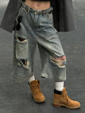 Getadme Vintage Blue Ripped Short Jeans Women Oversized Distressed Jorts Y2k Grunge Baggy Boyfriend Denim Shorts Wide Streetwear